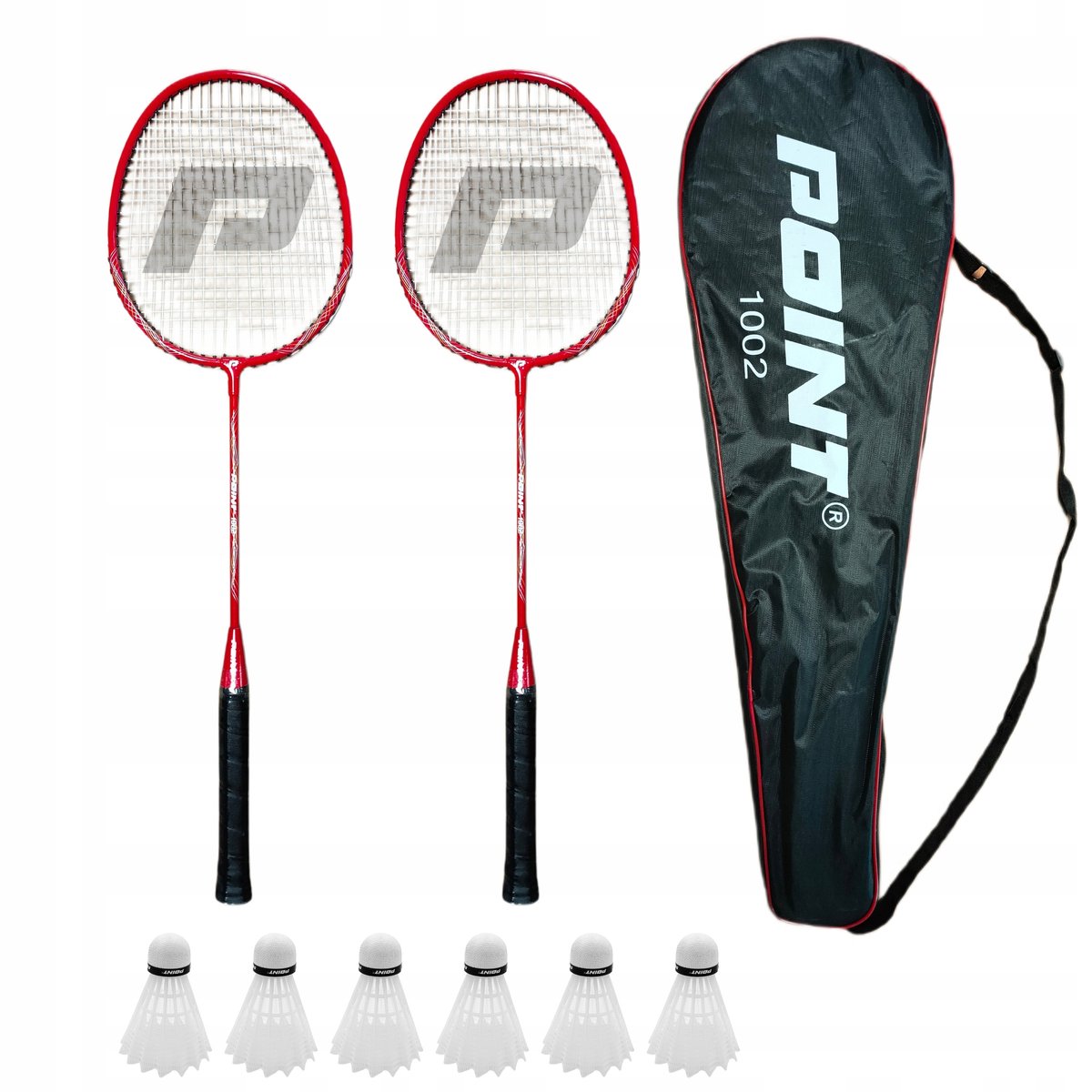 POINT 1002 Badmintonset Rood met 6 Witte Shuttles