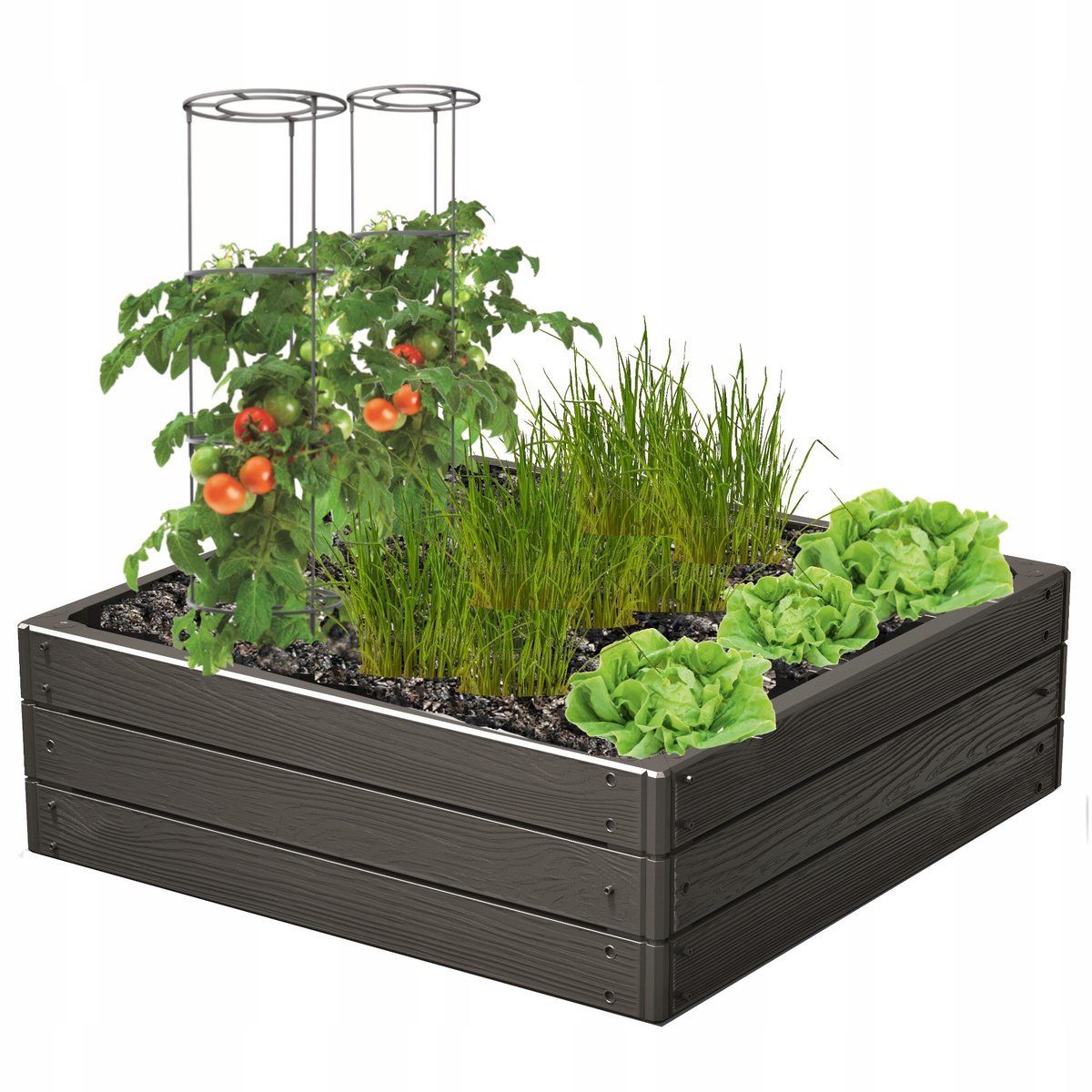 Verhoogde Plantenbak Tuin, Kunststof, Antraciet, 75,6x75,6x25cm