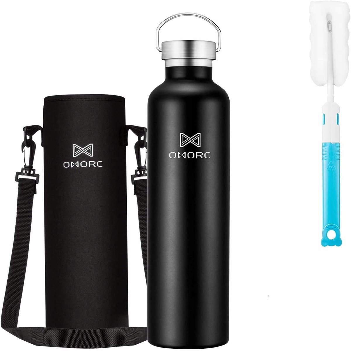 OMORC Thermosfles 1000ml Dubbelwandig RVS - Zwart