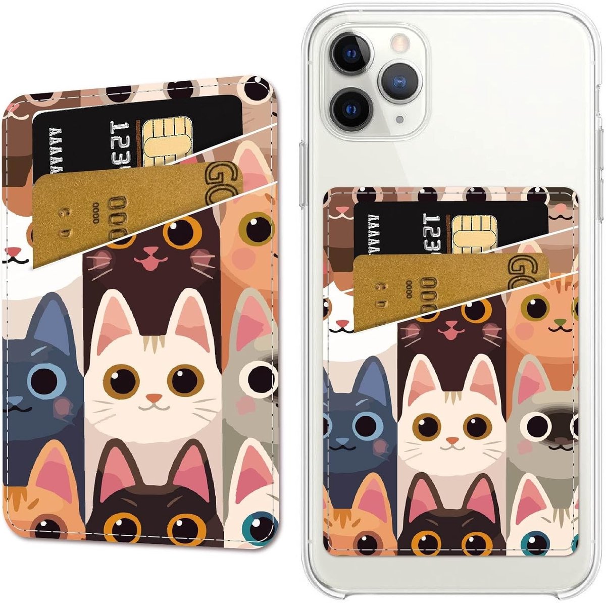 Pasjes houder telefoon plakken - Zwart - 9,5 x 6,5 cm - Dubbelvak - Voor Mobiele Telefoons