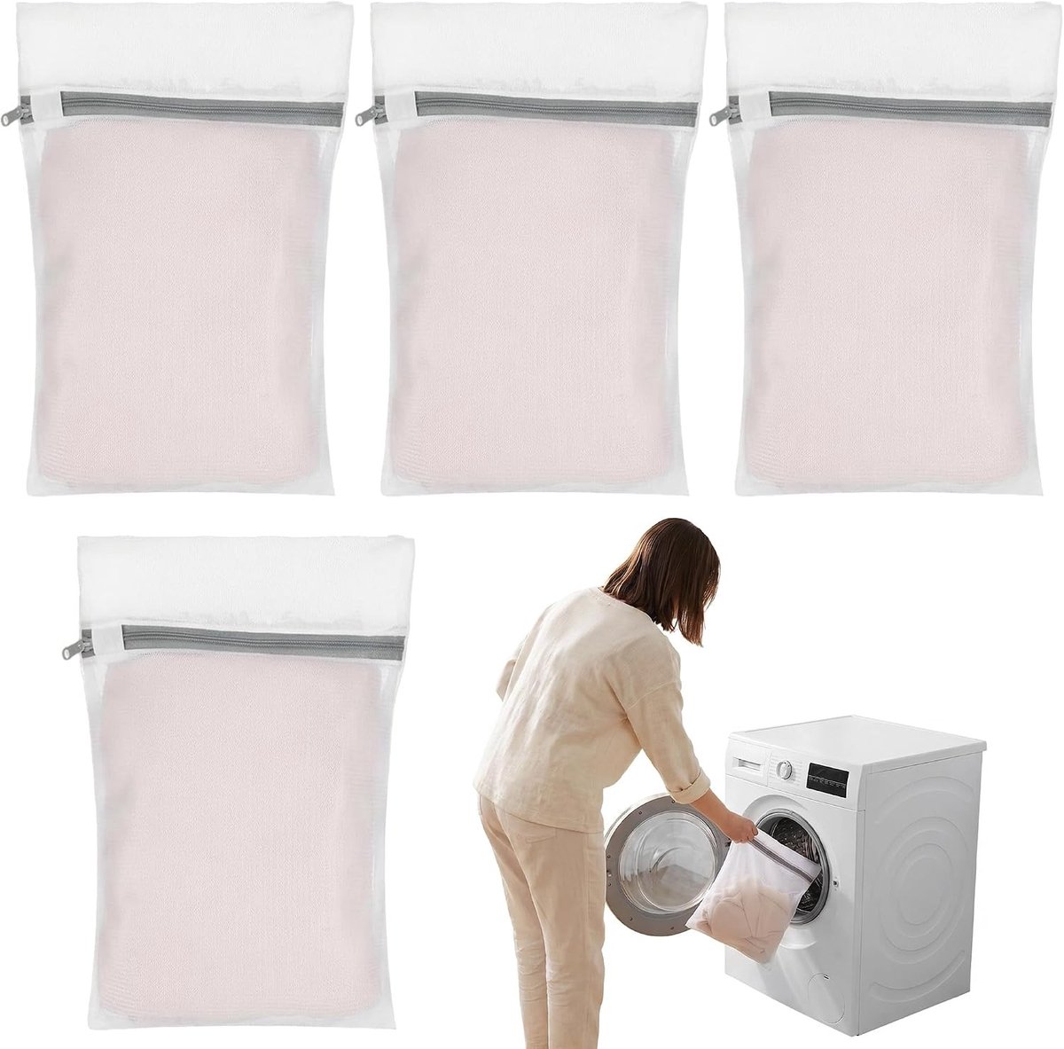 Set van 4 mini waszakken van mesh (20 x 30 cm) voor delicate kleding, lingerie en sokken, beschermt stoffen tegen krassen en klitten