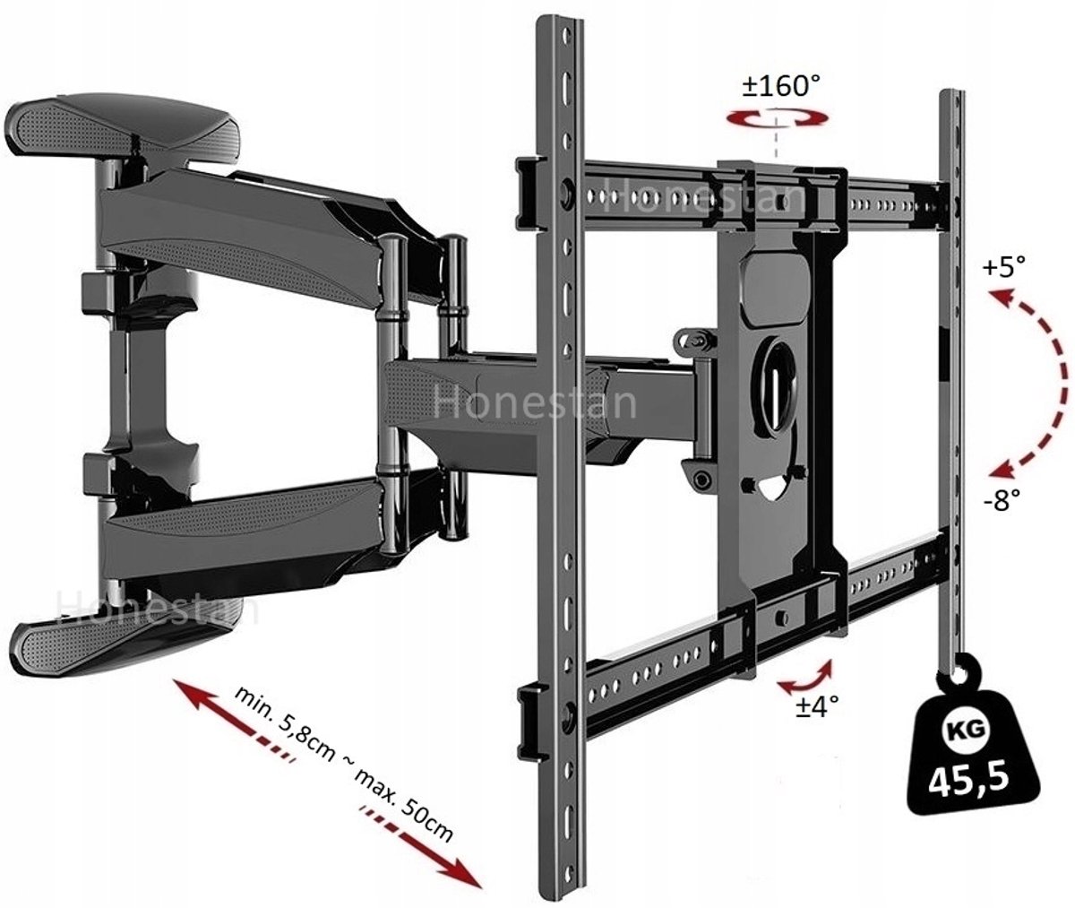 Draaibare TV-muurbeugel - Merkloos, 45 kg, tot 70 inch