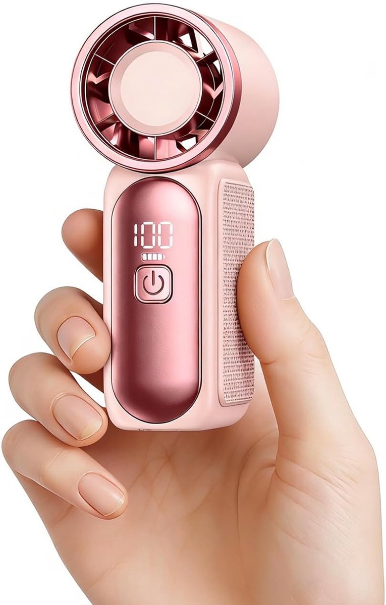 Handventilator - Draadloze Tafelventilator - Mini Fan - USB-Oplaadbare - LED Display - Met Turbofunctie - Lange Accuduur - 6 Standen - Kleine Portable Ventilator met USB - Ideaal voor Thuis & Reizen - Outdoor gebruik - Roze