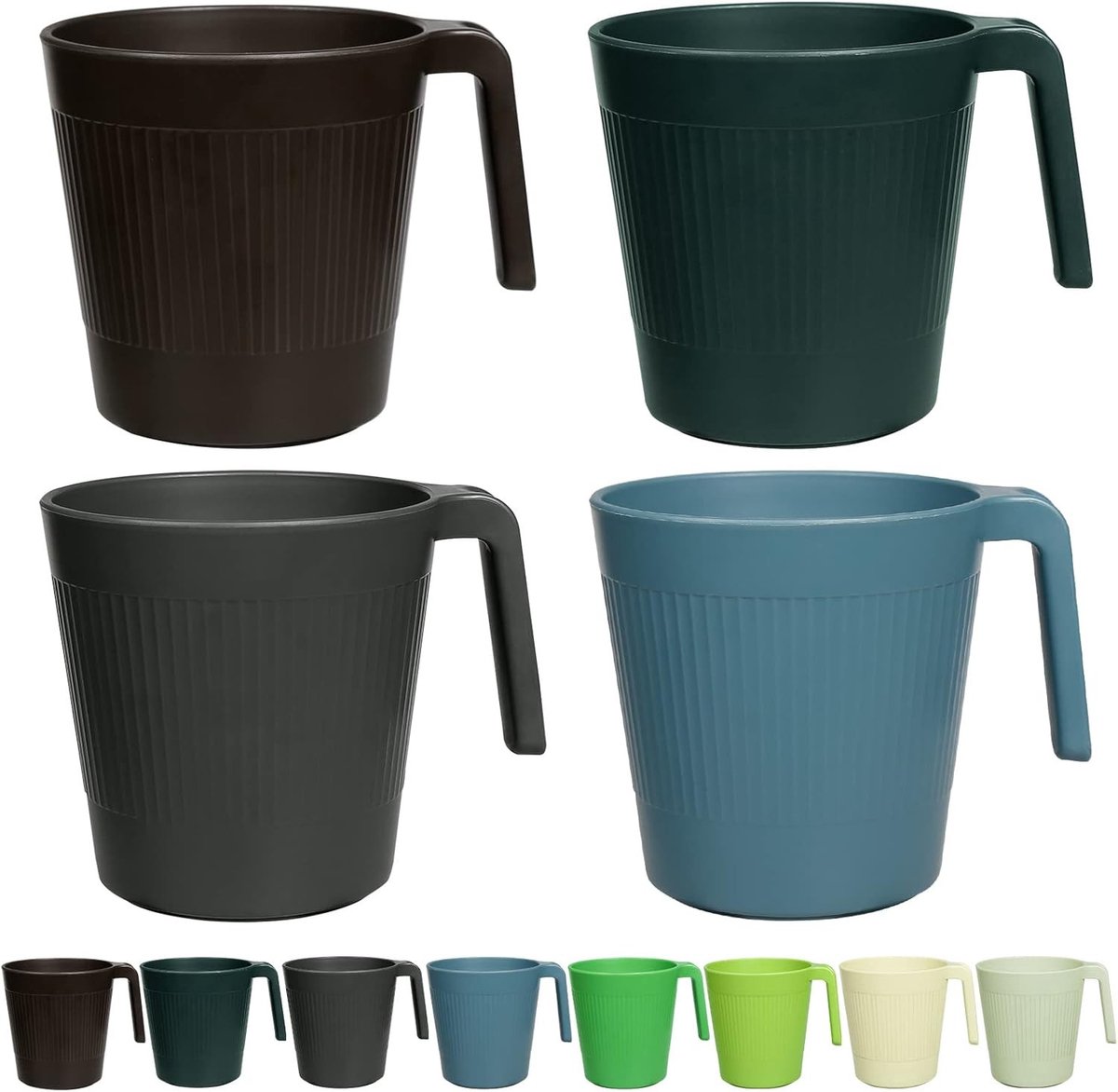 Set van 8 Shatterproof Drinkbekers voor Volwassenen - Plastic Koffiemokken met Handvat, Vaatwasser- en Magnetronbestendig voor Water, Melk en Thee