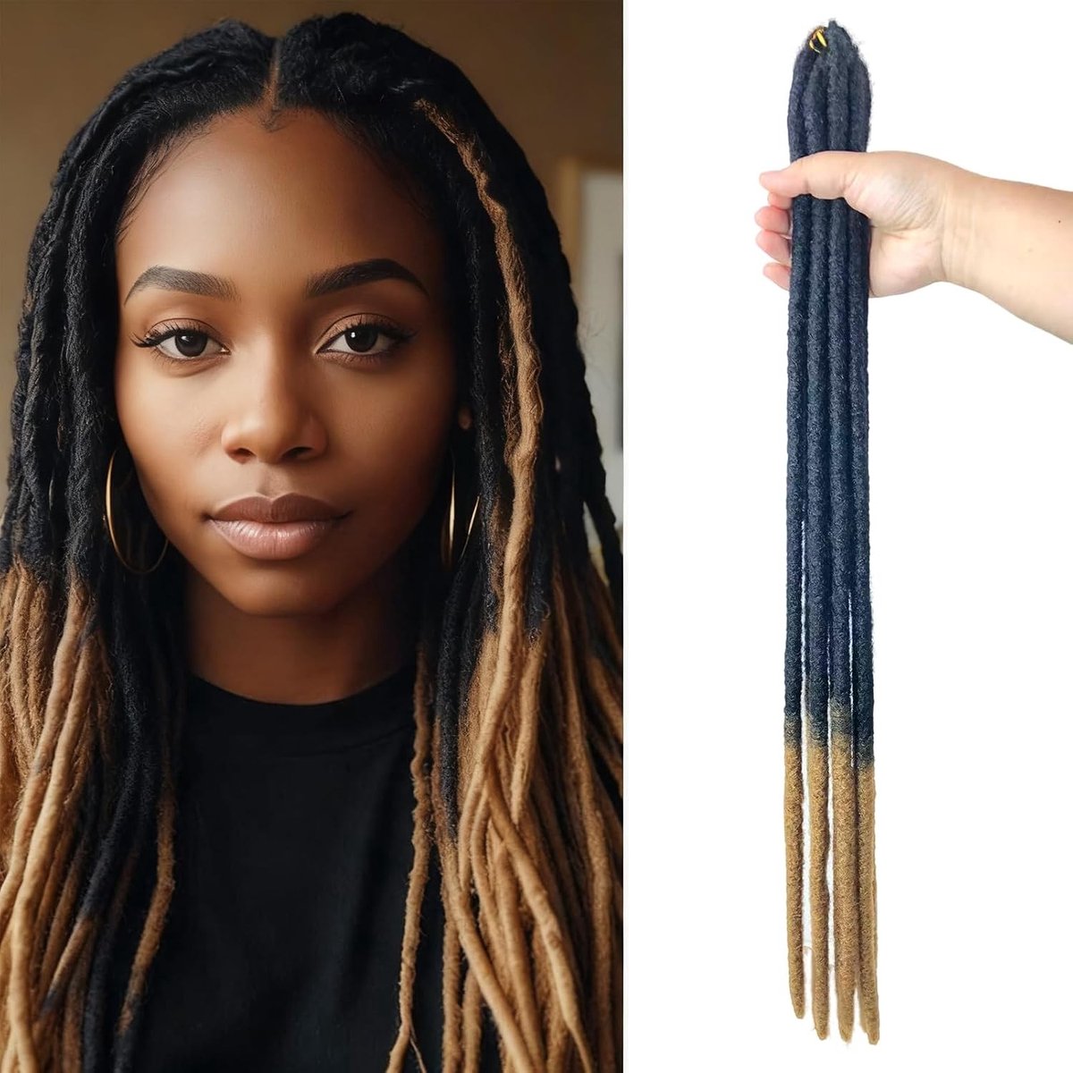 Ombre Dreadlocks in 2 Kleuren - Zachte en Lichtgewicht Haaklocs, 10 Strengen per Verpakking, 24 Inch Natuurlijke Haarextensions
