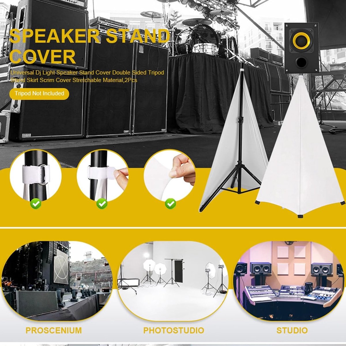Dubbelzijdige Tripod Rock Scrim Cover voor DJ Lichten en Speakers - Stretchy Materiaal, 2 Stuks, Ideaal voor Evenementen en Feesten