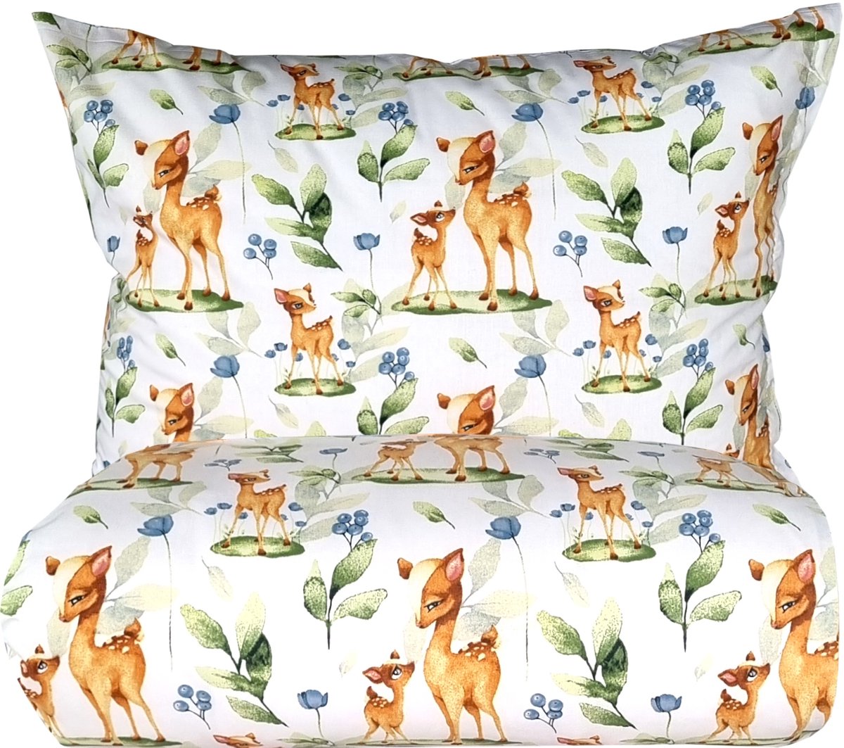 Kinderbeddengoed hertje met bladeren, 100x160/50x60 cm, 100% katoen