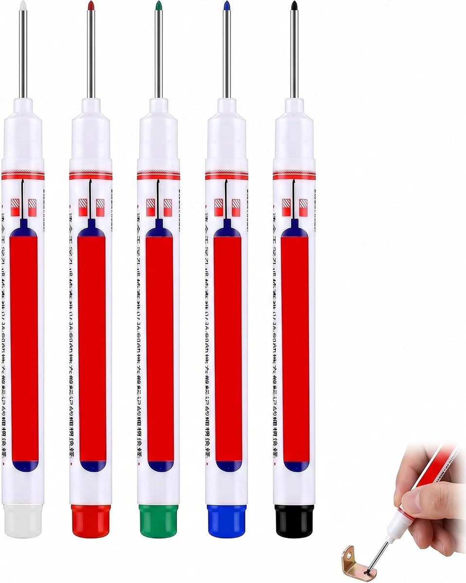 Diepe gaten markeren met waterbestendige set van 5 kleuren, lange punt voor hout, metaal en kunststof