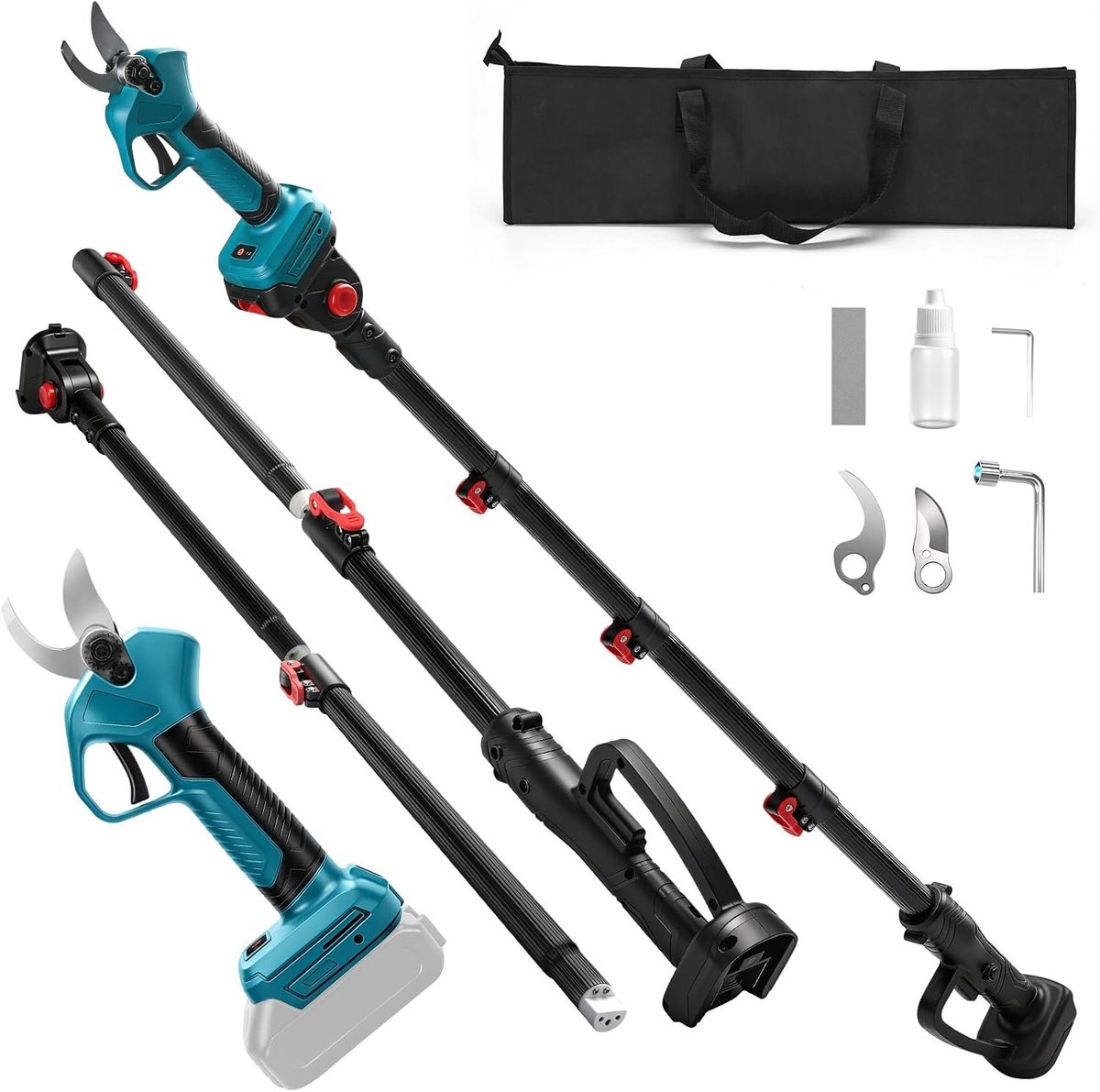 Accu Snoeischaar met Telescoopsteel en Borstelloze Motor voor het Snoeien van Bomen en Fruitbomen, LCD Digitaal Display, Geschikt voor 18V Accu (zonder accu)
