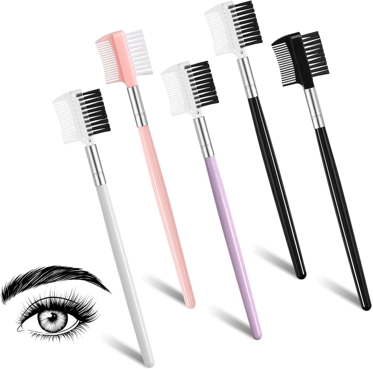 Set van 5 Wimperkammen en Wenkbrauwborstels voor Oogmake-up, Mascara Verwijdering en Wimperscheiding