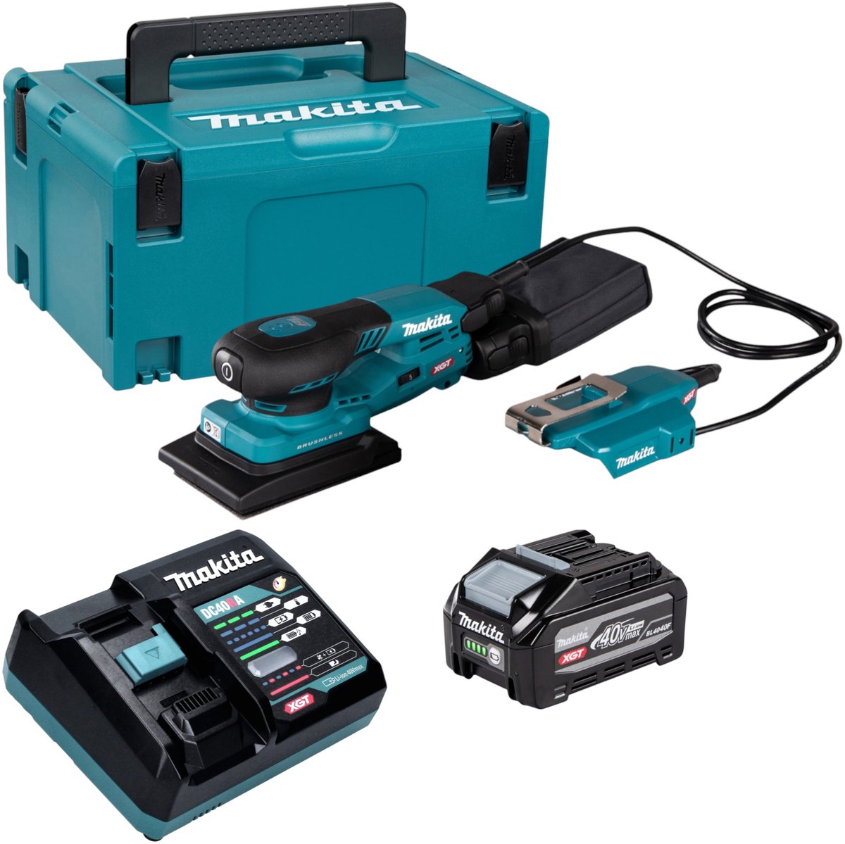 Makita BO 005 CGU101 accu-excentrische schuurmachine 40 V max. 80 x 130 mm 3,0 mm slaglengte borstelloos + 1x accu 4,0 Ah + oplader + Makpac