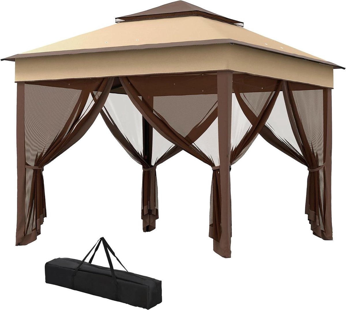 Pop-up Paviljoen - Partytent Gazebo - Buitenfeest Beschutting - Verstelbare Hoogte - 3 x 3 Meter - Beige