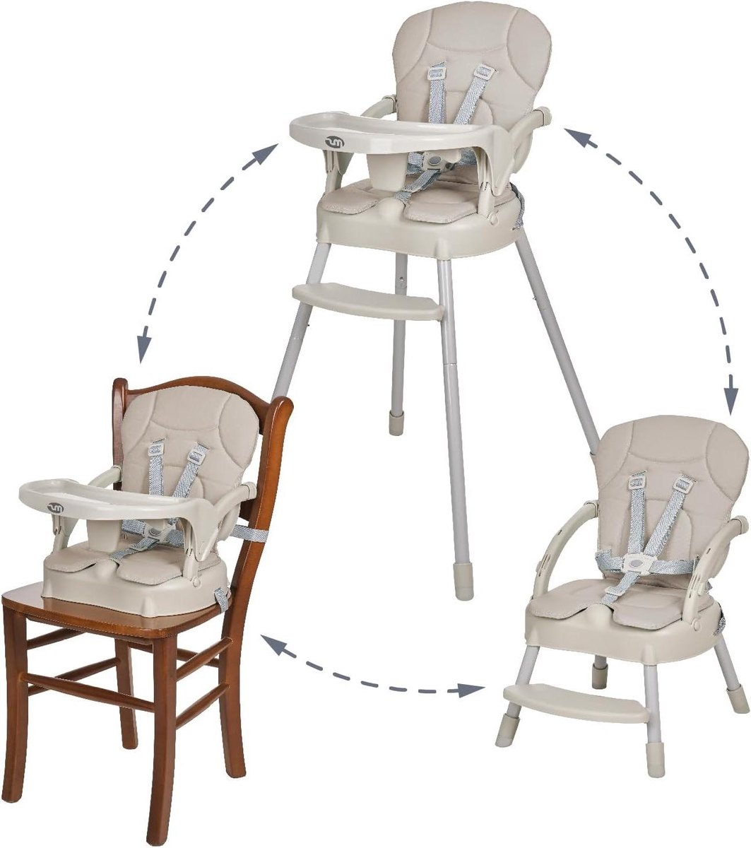 Kinderstoel Booster - 3-in-1 Stoel - Veilig Eten - Verstelbare Hoogte - 58 x 52 x 94 cm - Grijs