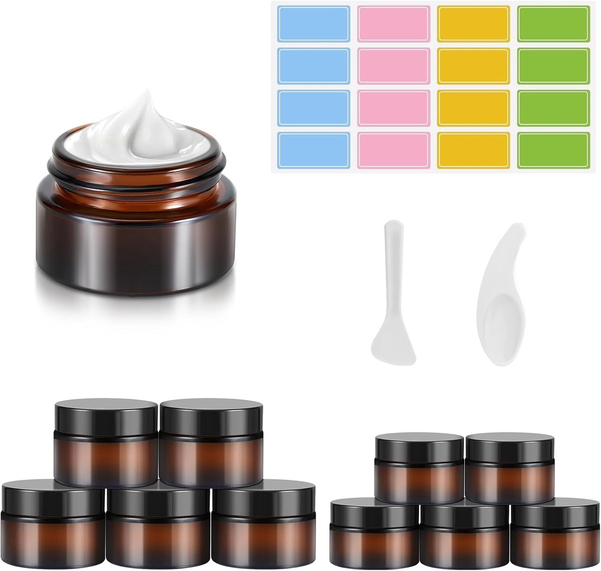 Lege Amber Glazen Potten - 10 Stuks, Perfect voor Crème, Cosmetica en Opslag