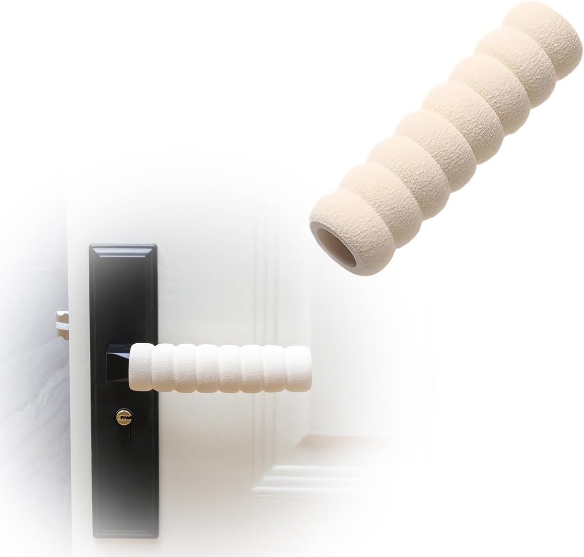 Set van 2 Beschermhoezen voor Deurgrepen van Schuim - Muur en Meubelbescherming, Antistatisch en Beige