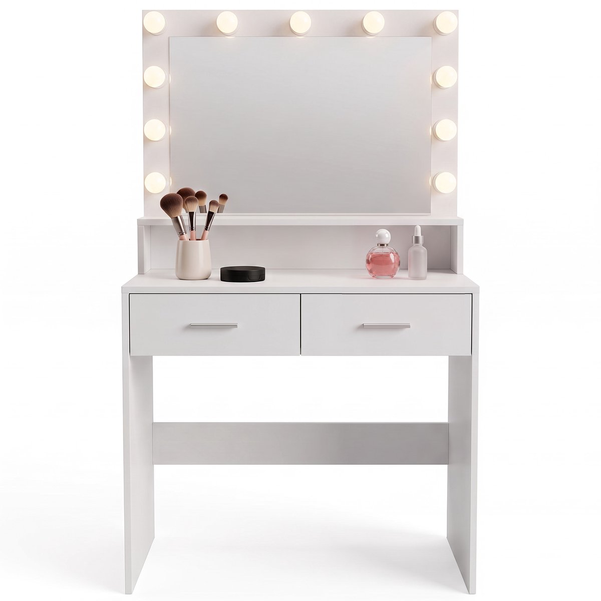 Infinity Goods Kaptafel - Make Up Tafel - Met Spiegel en 11 LED Lampen - Veel opbergruimte - Dimbaar - Wit