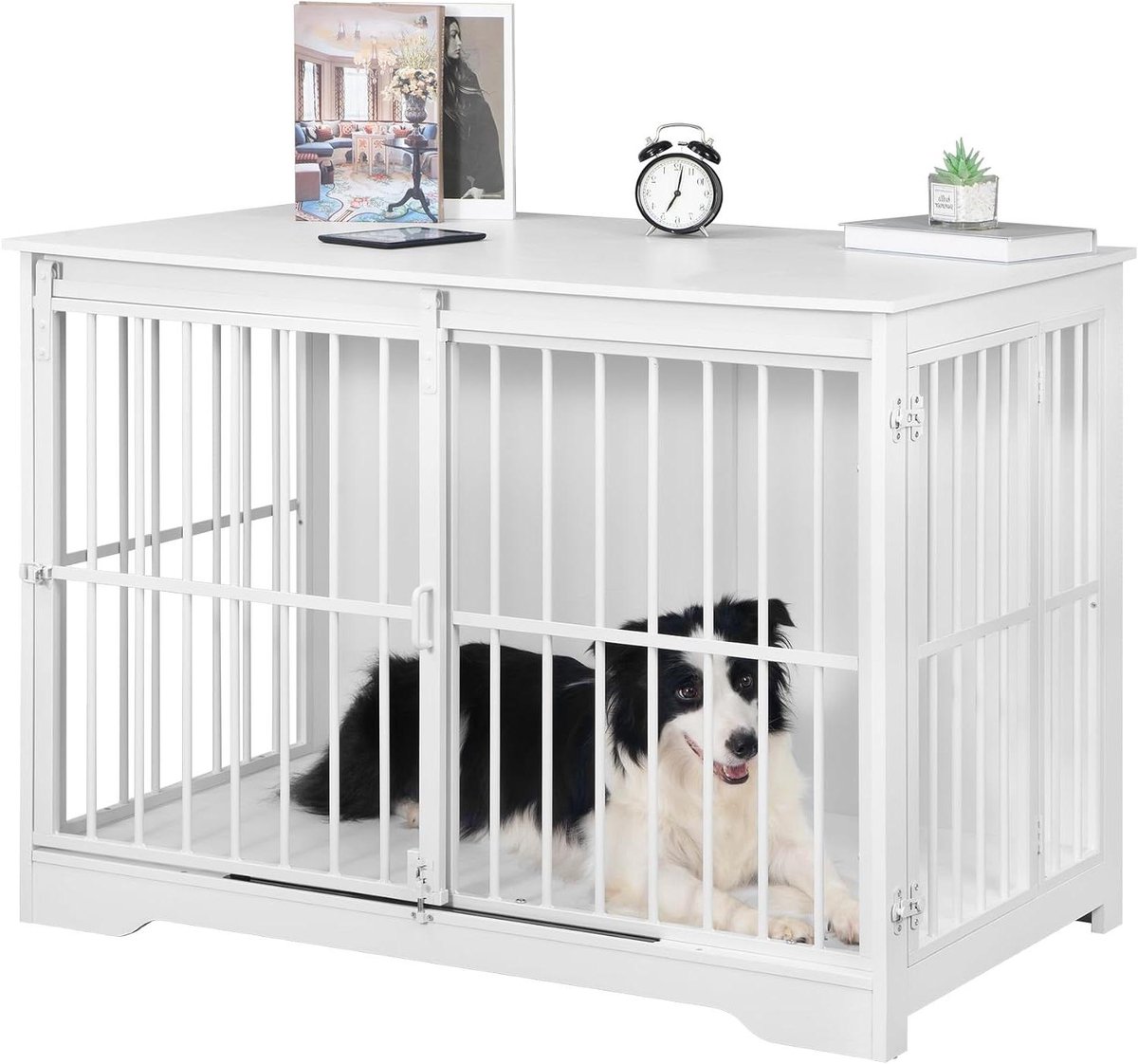 Hondenkooi Meubel - Hondenbox Binnen - Veilige Rustplek - Schuifdeur Ontwerp - 110 x 65 x 81 cm - Wit
