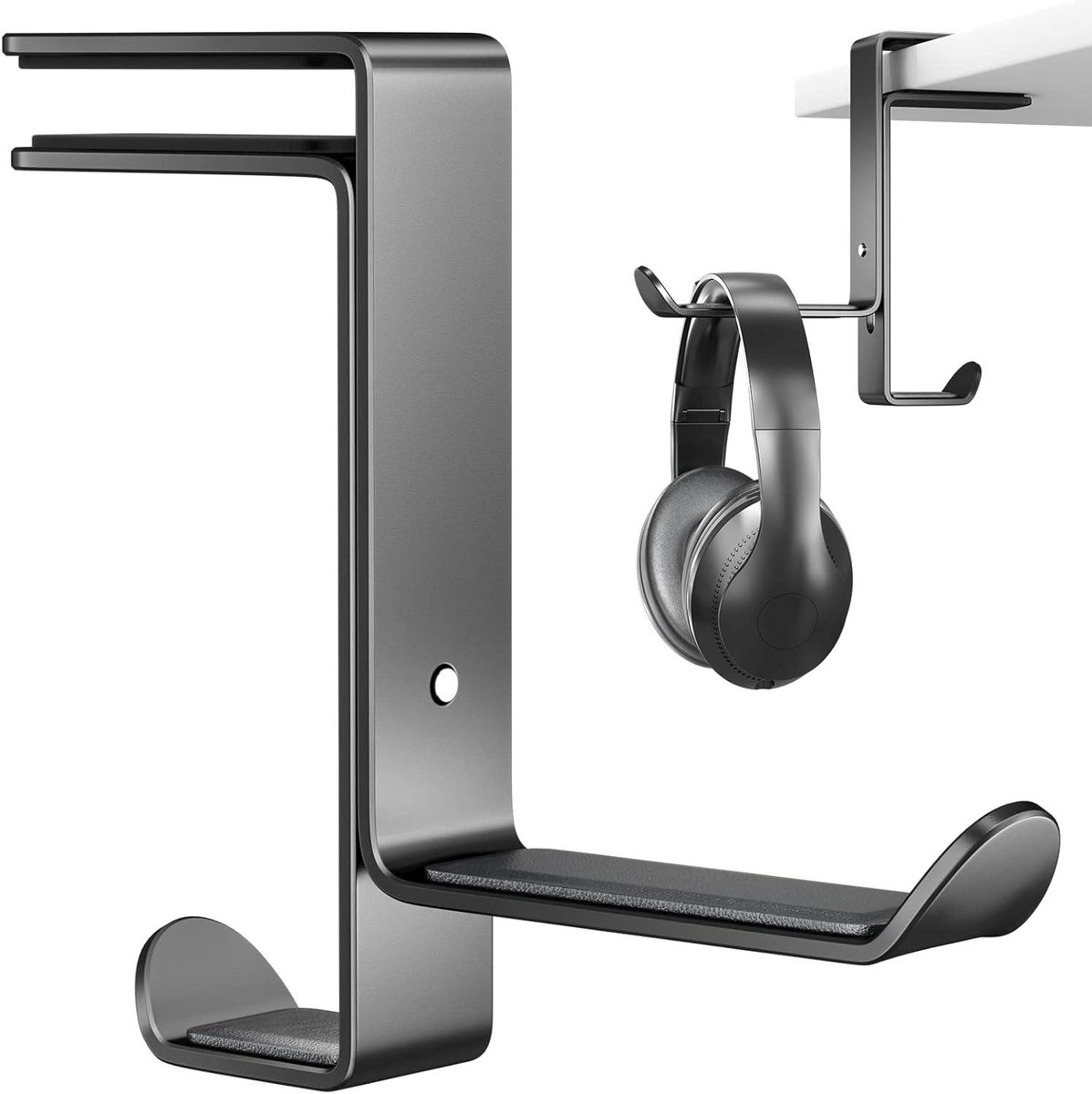 Hoofdtelefoonhouder - Headset standaard - Bureau organiseren - Onder bureau montage - Tot 4.5 cm dikte - Zwart