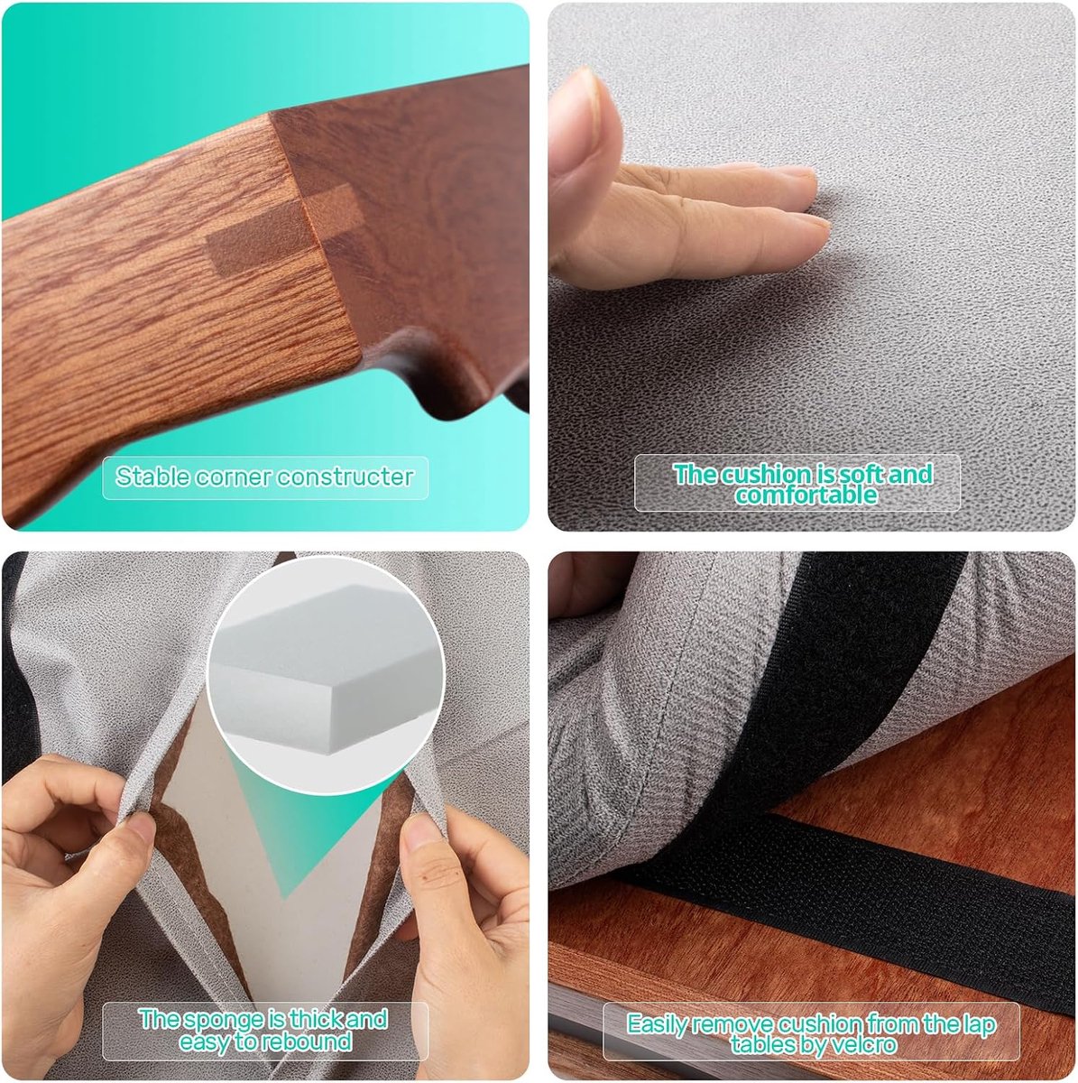 Houten Bedtafel - Laptoptablet Houder - Ontbijten in Bed - Afneembaar Kussen - 43 x 33 cm - Houtkleur — cadeau in Cadeau-ideeën - foto 4