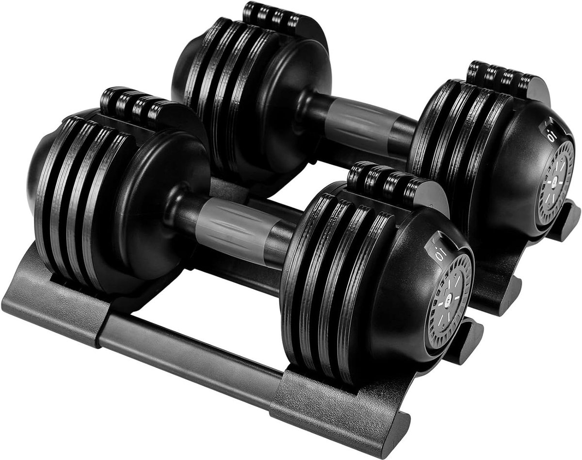 Verstelbare Halters - Kettlebells Set - Full Body Workout - Gewicht In 1 Sec - 2 x 10 kg - Zwart
