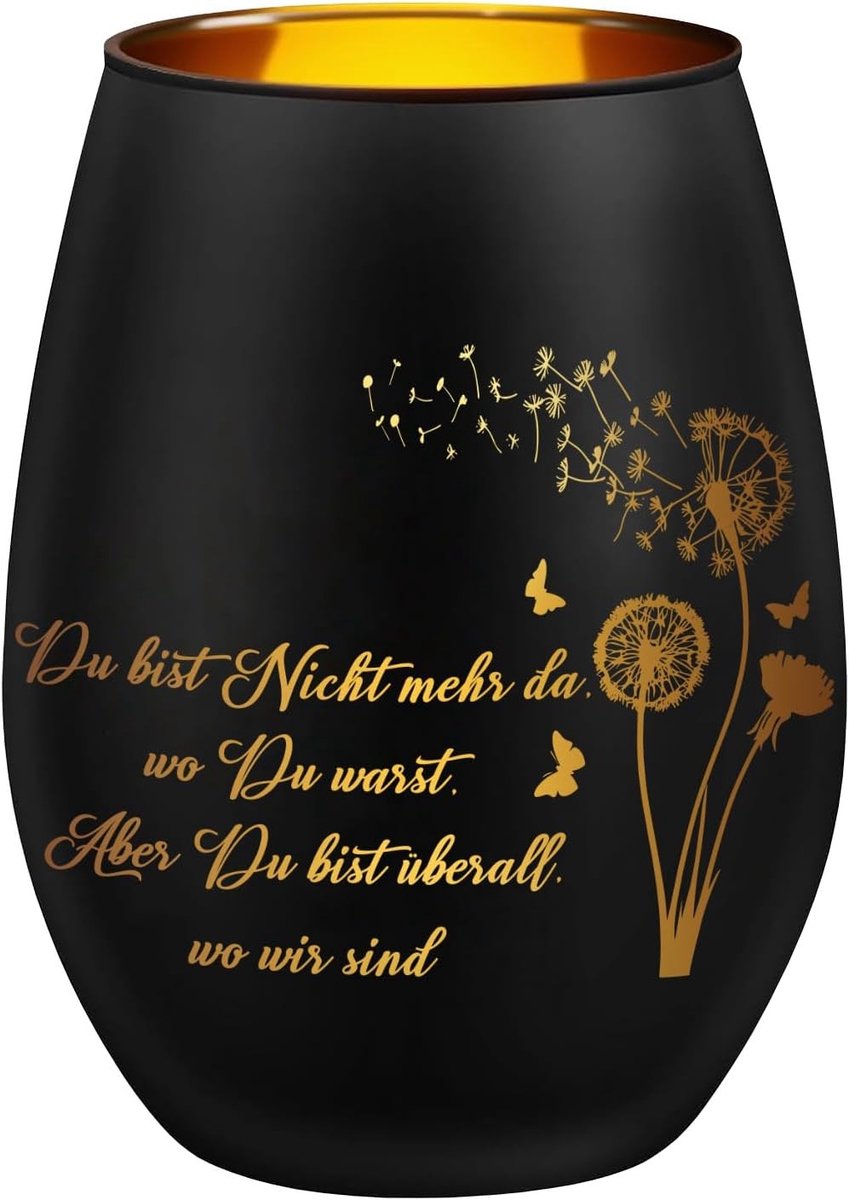 Windlicht van glas - B - 11,5 x 9 cm - Rouwlicht met Gouden Binnenlaag - Herdenkingslicht voor Overledenen