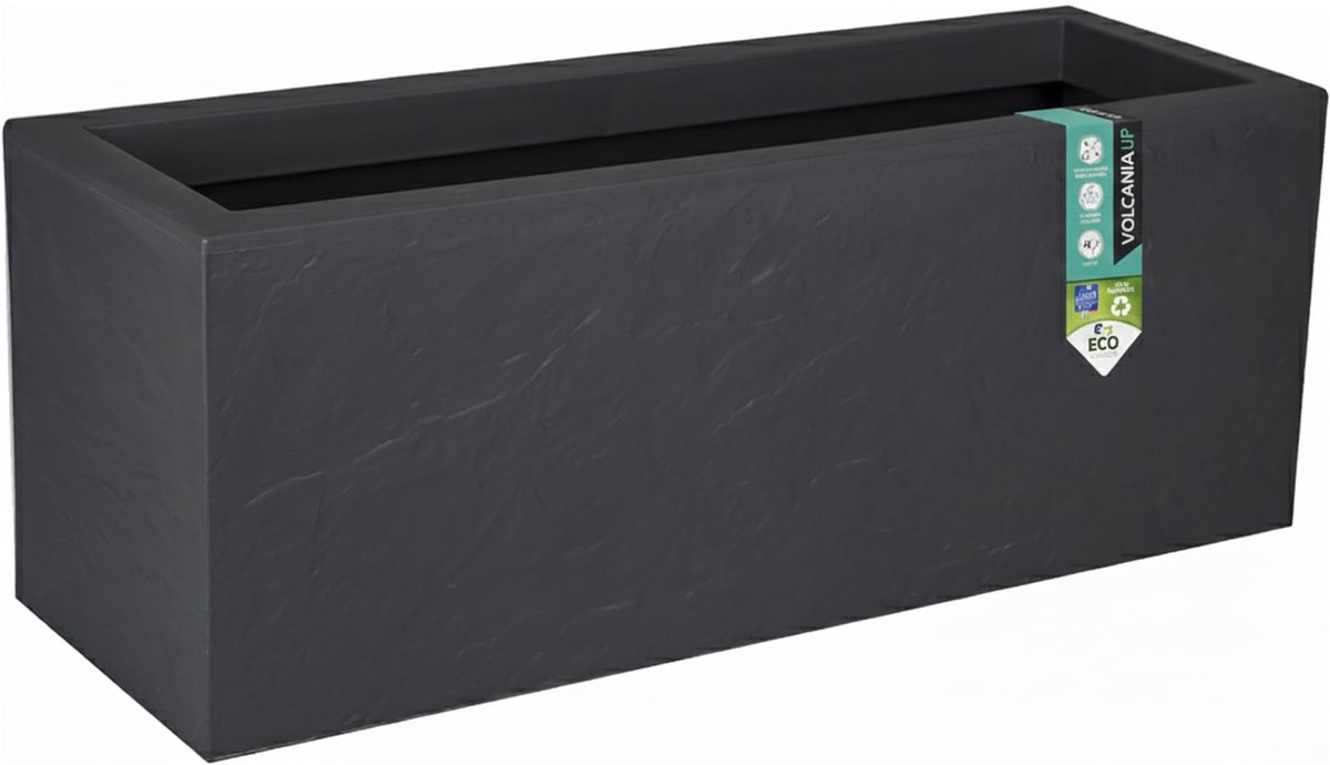 Famanu – Bloembak Volcania'Up 57 l met decoratieve steenlook, enkelwandig, wateropslagzone, 79,5 x 29,5 x 29,5 cm, antracietgrijs