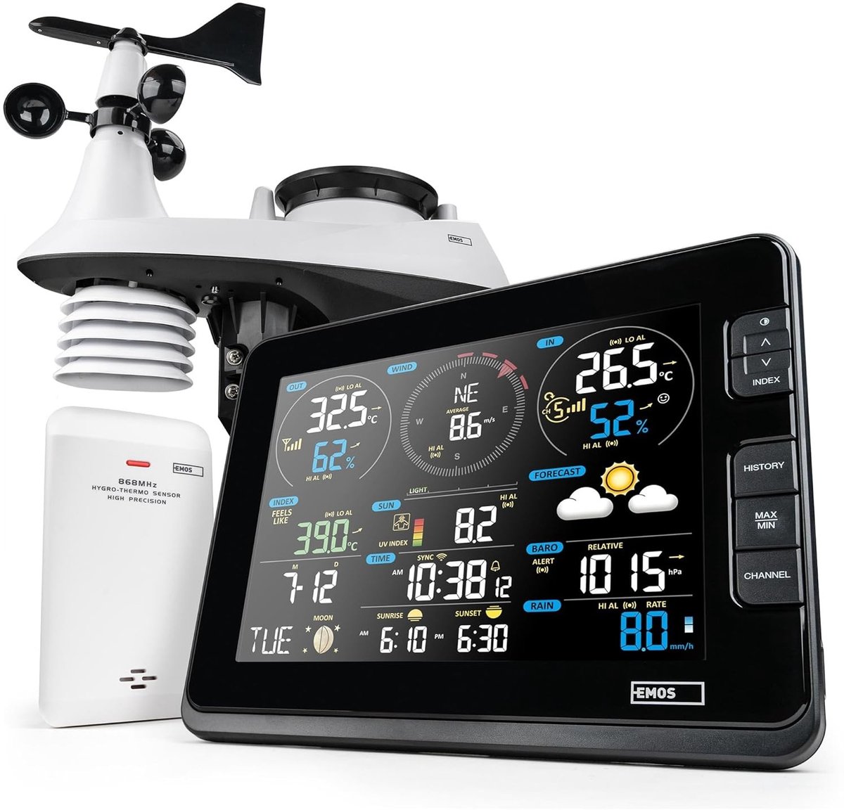 Wifi-thermometer - Wit - Draadloos weerstation met 7-in-1 sensor - Voor binnen en buiten gebruik