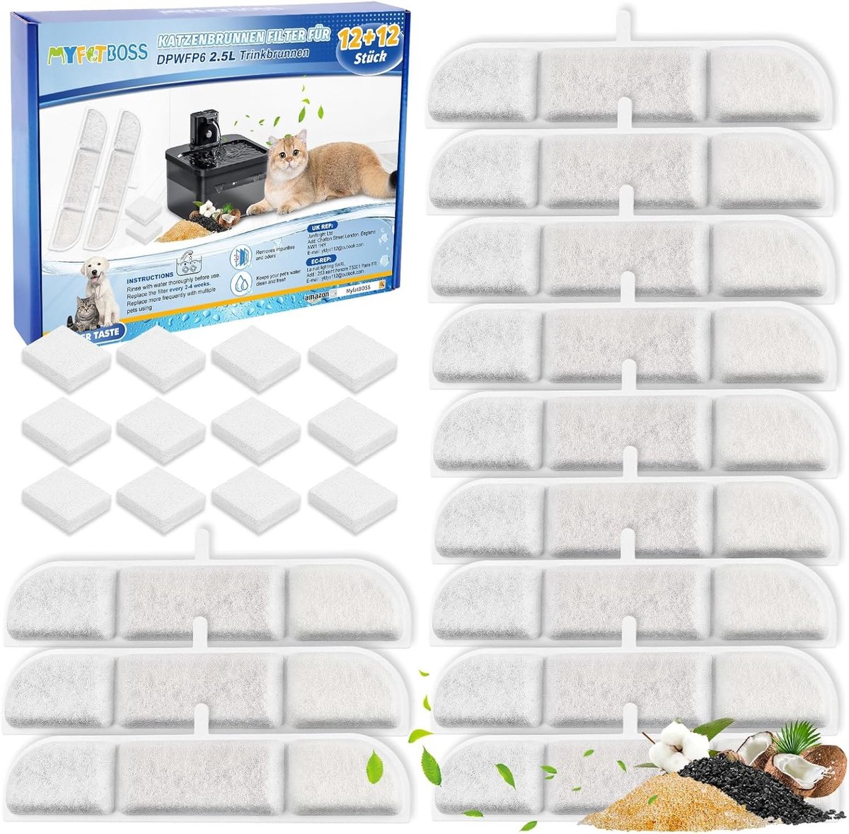 Waterfontein voor kat - Wit - Vervangingsfilters met Spons - Geschikt voor 2,5 L Draadloze Drinkfontein - Voor Gezonde Katten