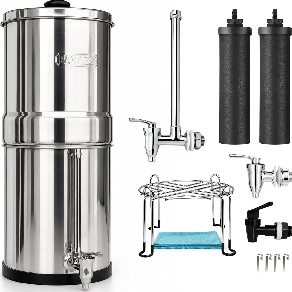 Waterfilter survival - Zilver - 8,5 liter - Roestvrijstalen zwaartekrachtfilter met actieve kool - Voor gezinsgebruik