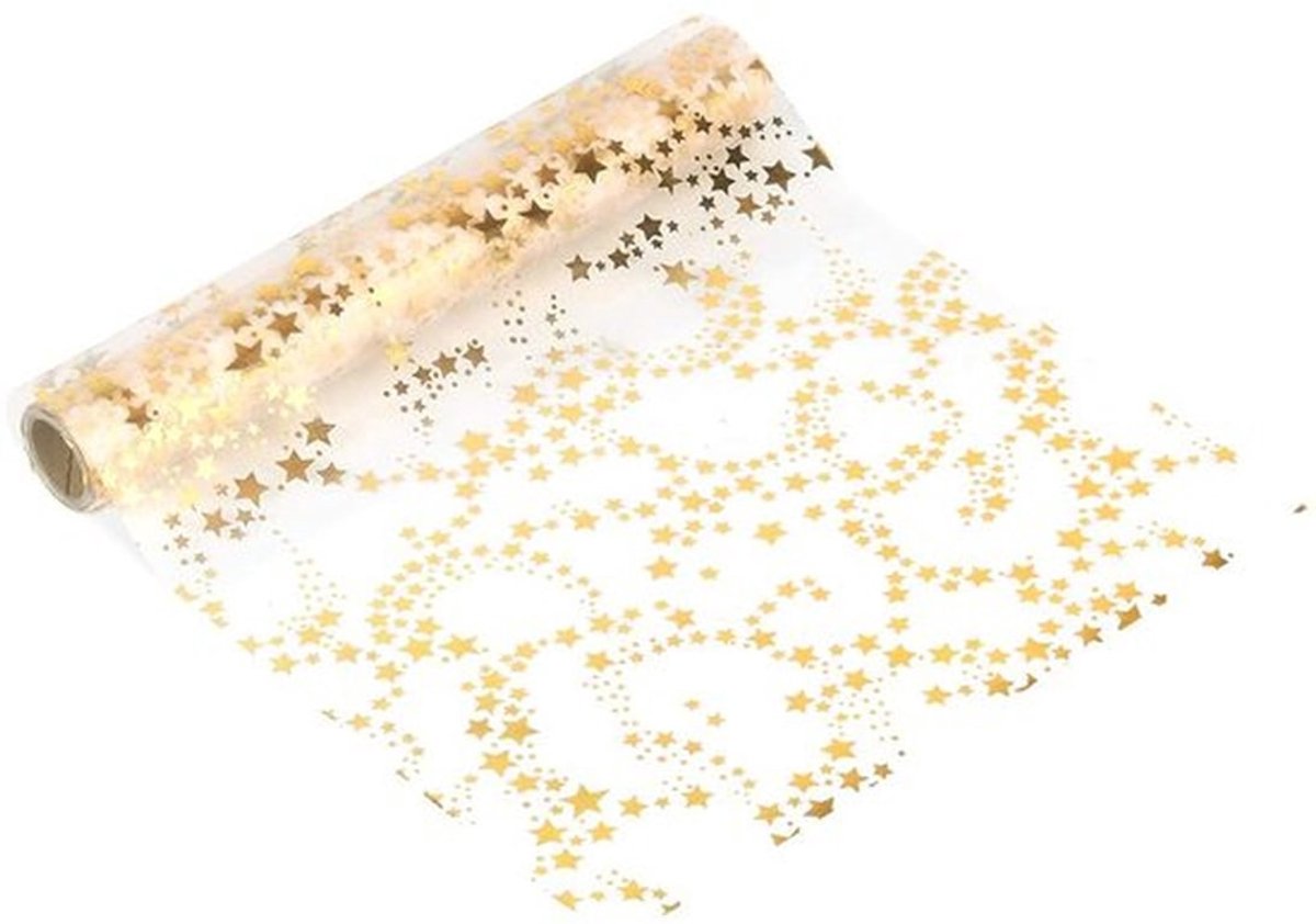 Tafelloper Elegant Design - Transparant Goud - Organza - 28 cm x 5 m - Feestelijke Tafeldecoratie - Kerstmis/Verjaardagen