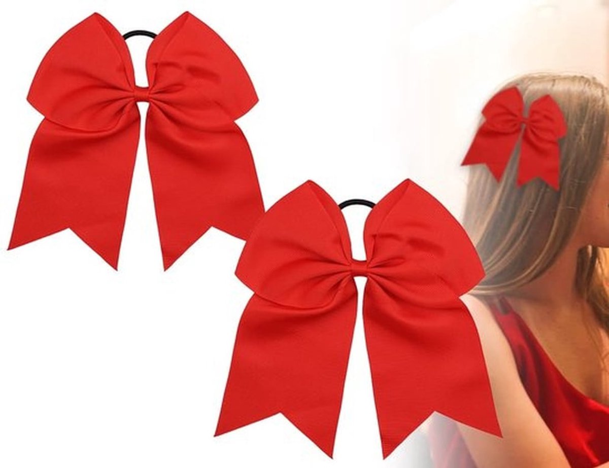 Haarstrik 19 cm - Grote Rode Strik - Paardenstaart-Houder - Haaraccessoires - Comfortabel en Zacht - Cheerleader Strik - Haarelastiek