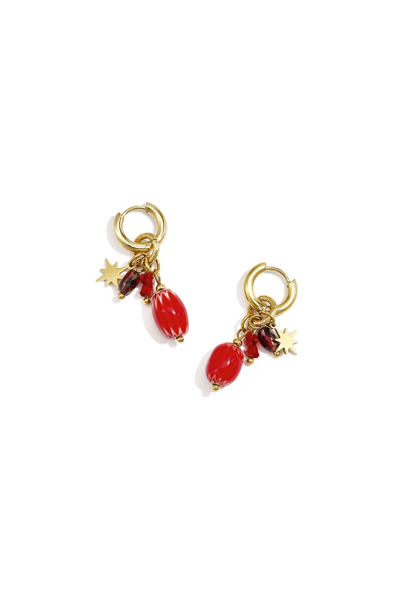 Lola - Oorbellen - Rood - Stainless Steel - - Rood/Zwart