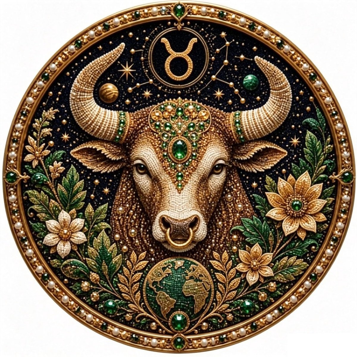 Casalora® Stier Sterrenbeeld Parel Diamond Painting – DIY 3D Parel Kunstwerk – Ronde Astrologie Decoratie op Canvas – Creatieve Hobby voor Volwassenen – Sterrenbeeld Wanddecoratie – 20 × 20 cm