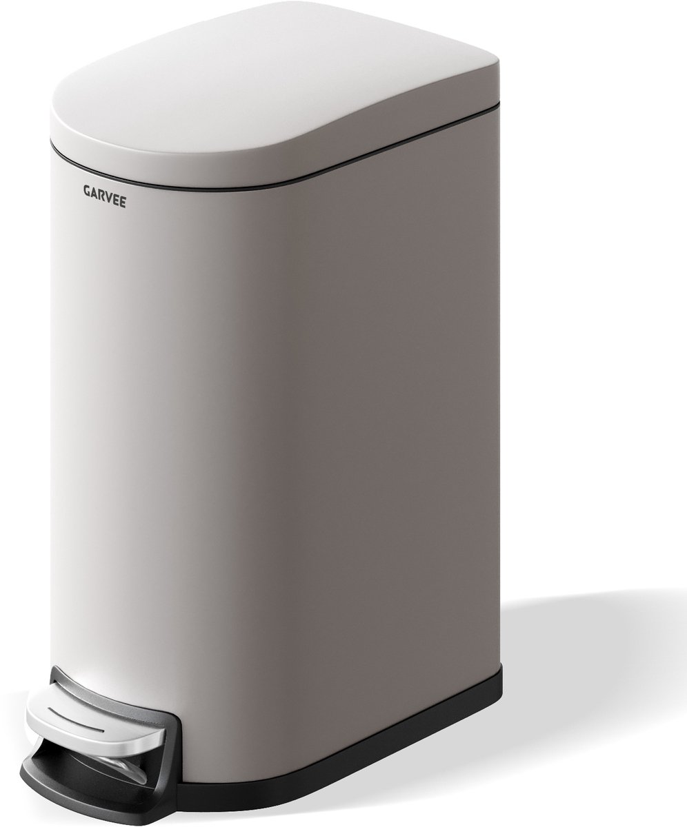 Smalle Pedaalemmer RVS 10L - 18.6x32x38.8cm - Prullenbak - Soft Close Deksel - Uitneembare Binnenemmer - Geurcontrole - Waterdicht - Voor Badkamer Slaapkamer - Grijs