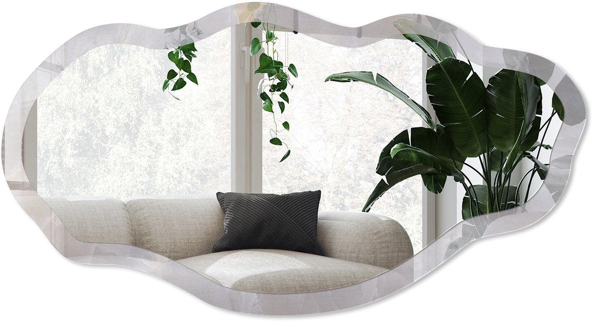 Wallfluent Grijze Elegantie Spiegel - Grijs Stijlvolle Wandspiegel - Organische Spiegel - Woonkamer - Klassiek - 45x90 cm - Totale afmeting 52x97 cm