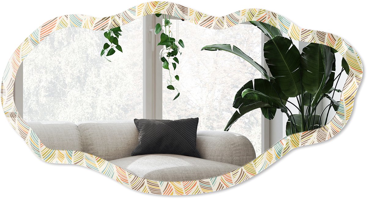 Wallfluent Kleurrijke Golven Spiegel - Geel Rechthoekige Spiegel Met Modern Design - Organische Spiegel - Slaapkamer, Hal, Woonkamer - Abstract - 45x90 cm - Totale afmeting 52x97 cm