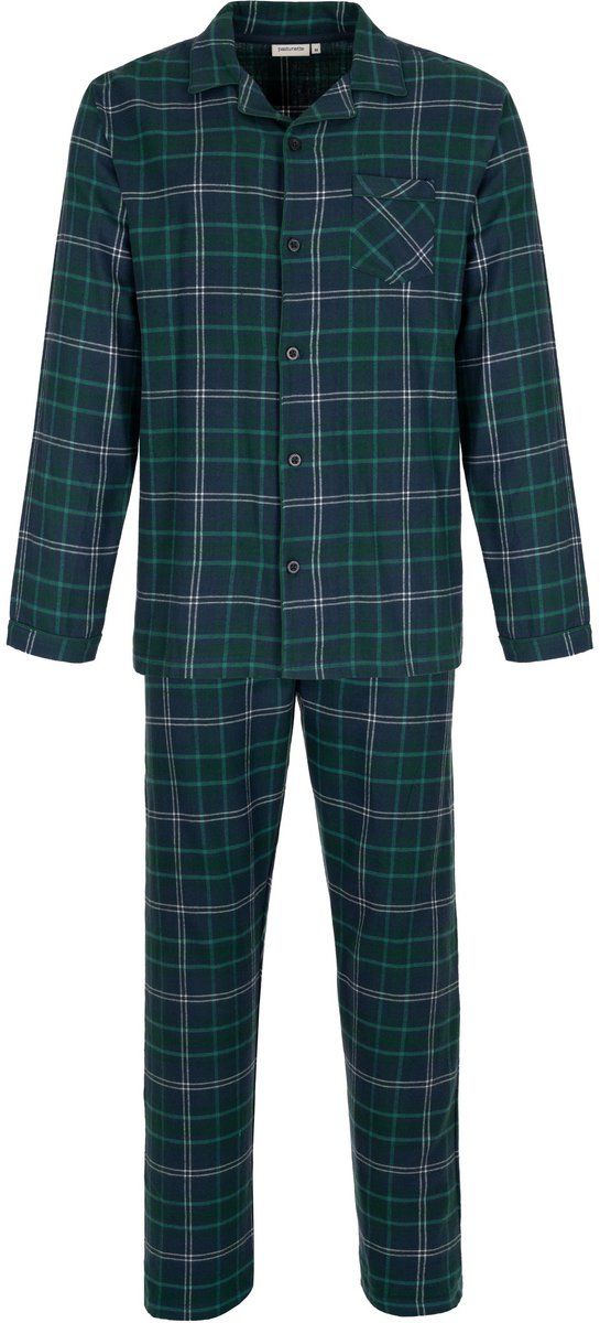 Pastunette - Lodge - Pyjama - Doorknoop - Katoen - Flanel - Blauw/Groen - Geruit - Maat L