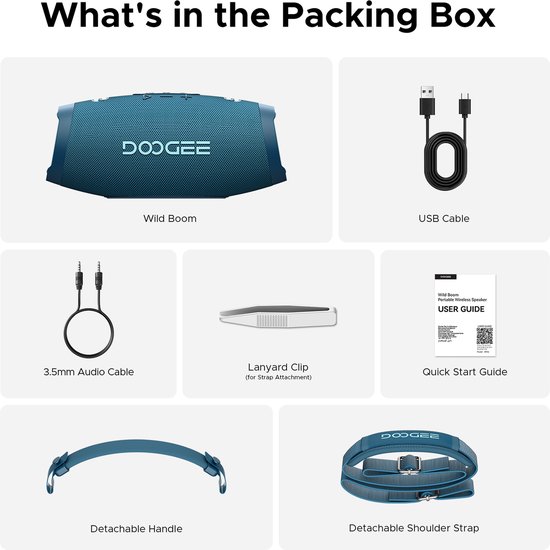 DOOGEE Wild Boom - Bluetooth Speaker - Draagbare Bluetooth Speaker - 20 uur Waterdicht - Blauw — afbeelding 4
