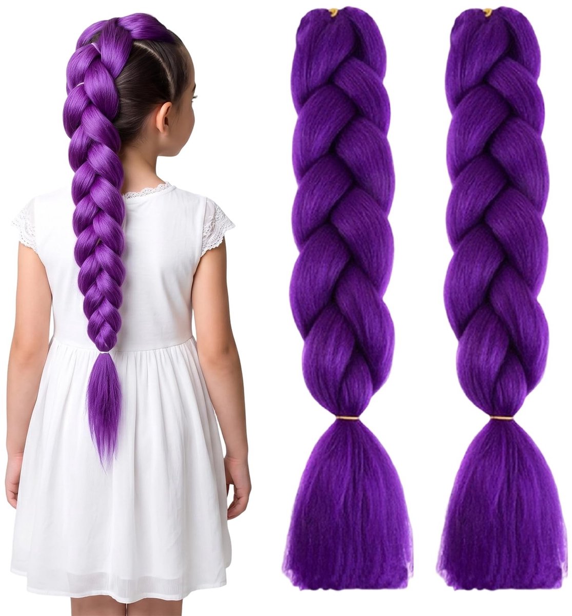 Solidchoice - Set van 2 Paarse Vlechthaar Extensions van 60 cm