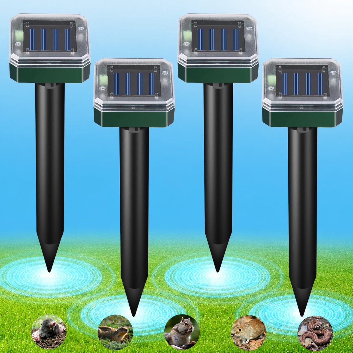 Solidchoice - Ultrasone Mollenverjager Set van 4 op Zonne-energie