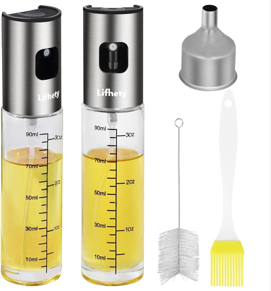 Olijfoliesprayer - Transparant - 100 ml - Glazen Oliesproeier met RVS Trechter - Voor Koken en Airfryer
