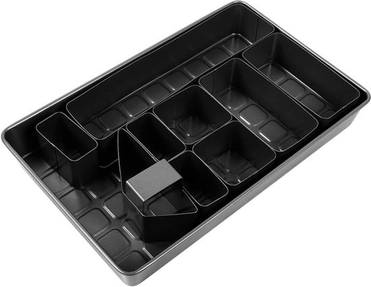 Cocoplus - Bakvorm Cakevorm - Antiaanbaklaag - Koolstofstaal - Letter Cijfer - Doe-het-zelf - Set 10-delig - Zwart - Geschikt voor Alfabet - 375 x 235 x 53 mm