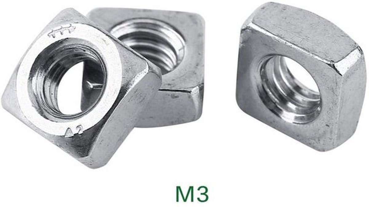 Moeren Roestvrij Staal - Vierkante Moeren - Draadmoeren - Bevestigingsgereedschap - M3/M4/M5/M6/M8 - 100 Stuks - Bevestigingsmoeren