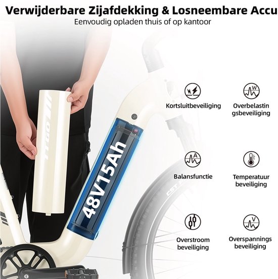 TTGO E-SUVO Elektrische Fiets - 250W Motor - 48V 15Ah Accu - 100-120 km Bereik - 27.5" × 2.4" Banden - Hydraulische Schijfremmen - Shimano 7s - Beige van TTGO — afbeelding 5
