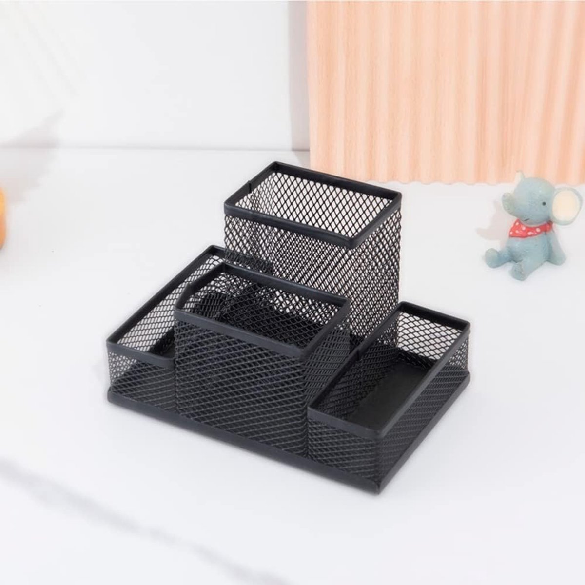 Bureau-organizer - Gaas Bureau Organizer - Pennenhouder - Metalen Tafelorganizer - Met 4 Vakken en Schuiflade - Voor Kantoor, Thuis en School – 15,4x10,3x9,8 cm — cadeau in Cadeau-ideeën - foto 3