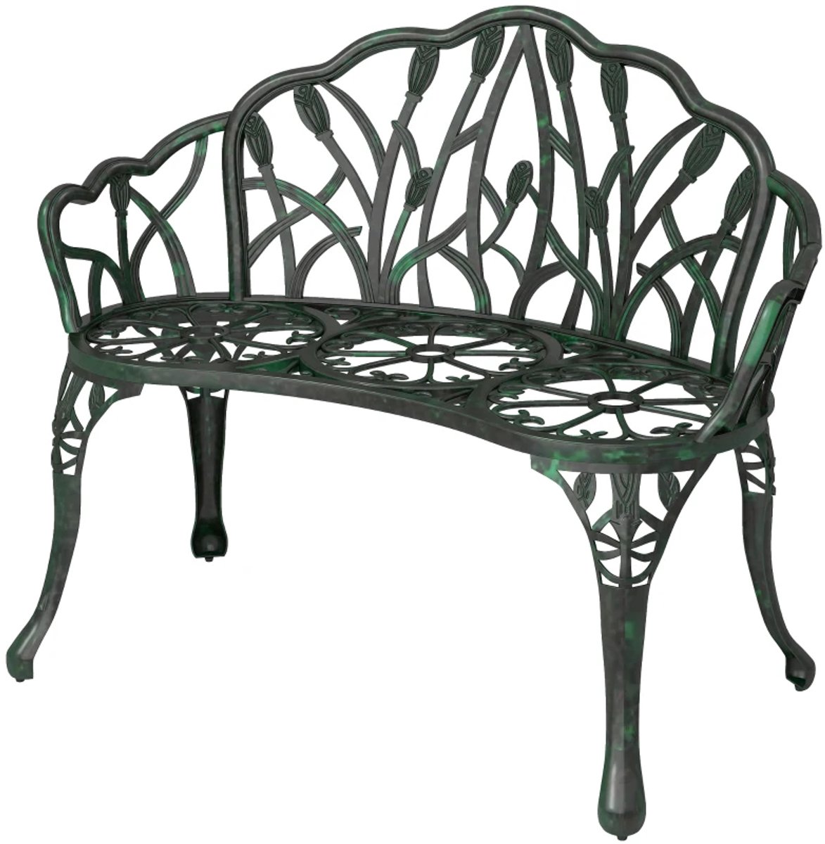Aluminium parkbank met armrails en rugsteun - metalen ontworpen - brons groen