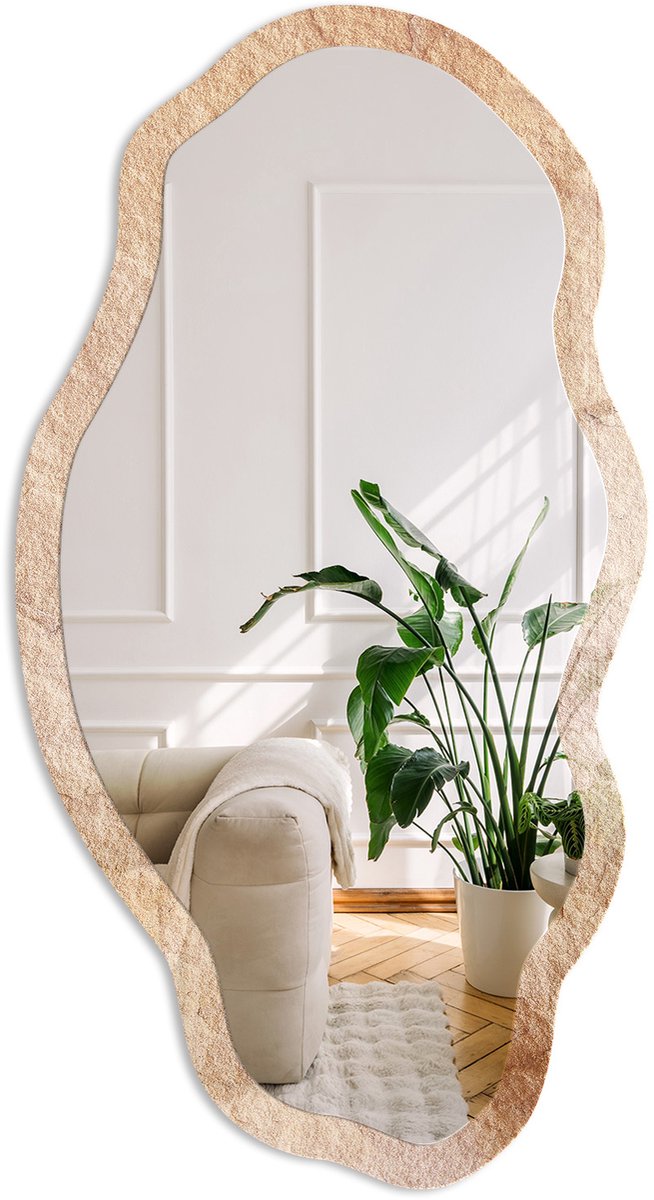 Coloray Zandpatroon Spiegel - Beige Stijlvolle Wandspiegel - Organische Spiegel - Woonkamer - Boho - 45x90 cm - Totale afmeting 52x97 cm