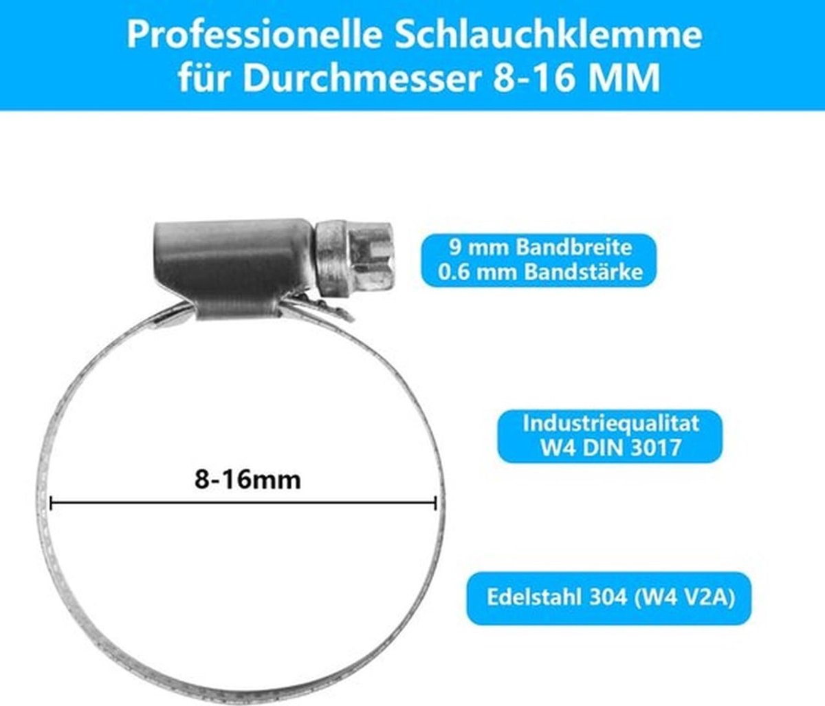 - Slangklemmen - Verstelbaar 8-16mm - Duurzaam en Corrosiebestendig - Zilver - Slangklem Set - Perfect voor Huishoudens - 12 Stuks