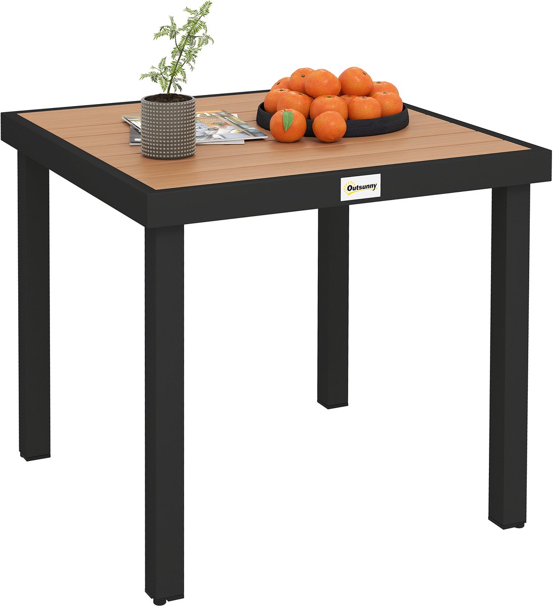 Tuintafel - kunststof - 78 x 78 x 74 cm - weerbestendig - aluminium frame; buffettafel - campingtafel voor 4 personen - balkontafel - terrastafel - eettafel voor buiten in de tuin - op het terras of balkon - zwart