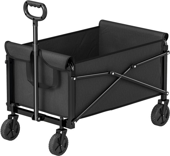 80L Festivalwagen op wielen - compacte opvouwbare tuinwagen met verstelbare handgreep - zwart — afbeelding 3